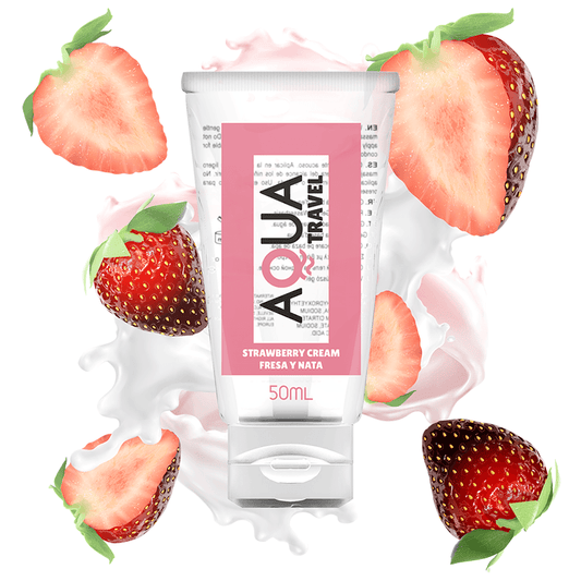 Aqua Travel Strawberry Cream Flavour Waterbased Lubricant - 50 Ml - PleasureShop